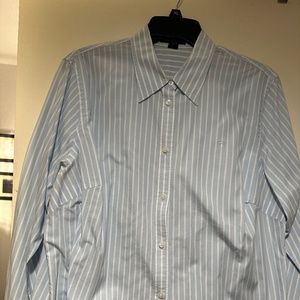 Chaps, long sleeve, blue pinstriped blouse